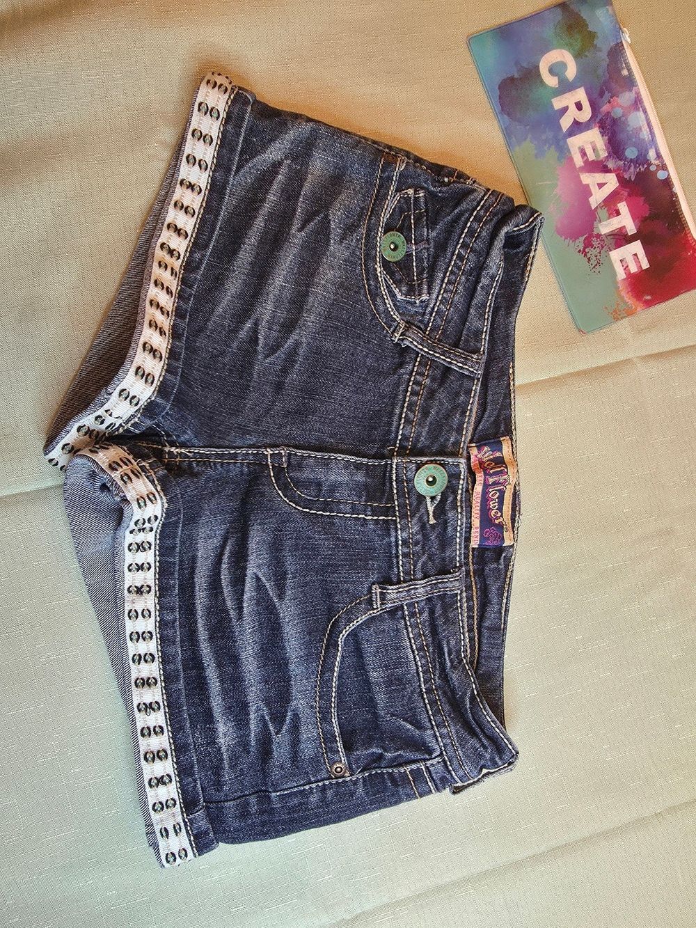 Wallflower Dark Blue Denim Shorts with Stud-Trim Size 3